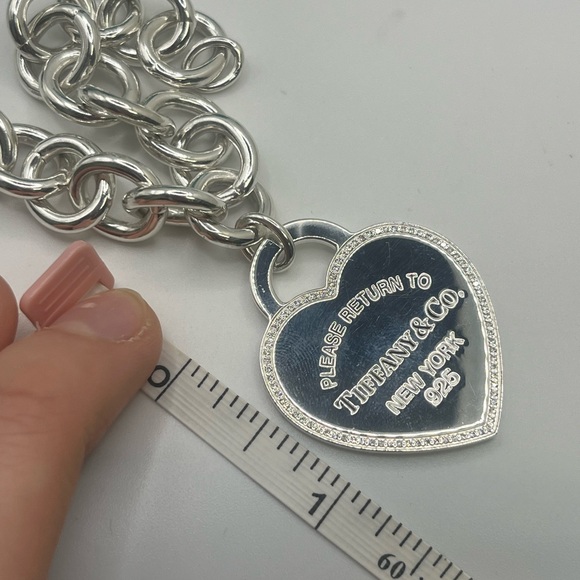 Tiffany & Co. Big Diamond Heart Tag Sterling Silver Chain Link Bracelet *Rare* - Picture 8 of 8